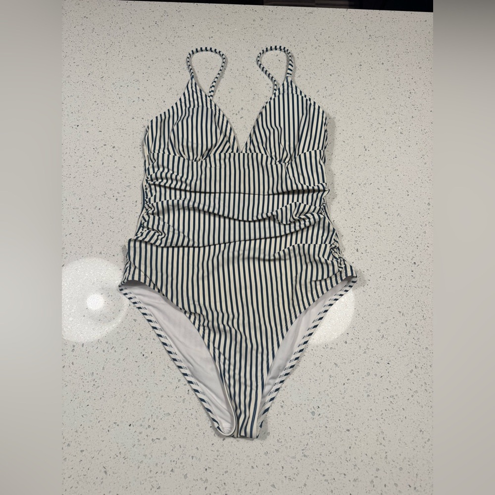 Women’s CUPSHE Striped Navy and White One-Piece Swimsuit
